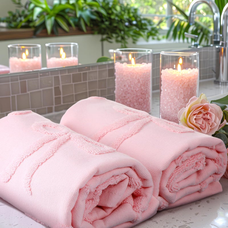 FuWeave 2 Pcs Pink Hand Towels for Bathroom Coquette Bow Hand Towels 100% Cotton Absorbent Decorative Jacquard Weave Bath Decor Preppy Bathroom Decor Gift  13.7 x 29.5 Inch - Image 5